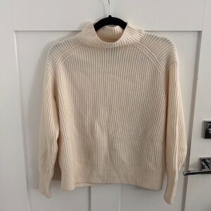 Lands' End Off-White Ribbed Turtleneck Cashmere Sweater